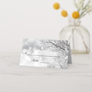 Sparkling Snow and Ice Winter Wedding Folded Place Card