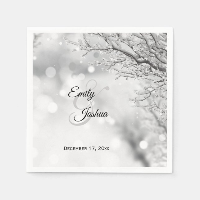 Sparkling Snow and Ice Winter Wedding Napkin (Front)