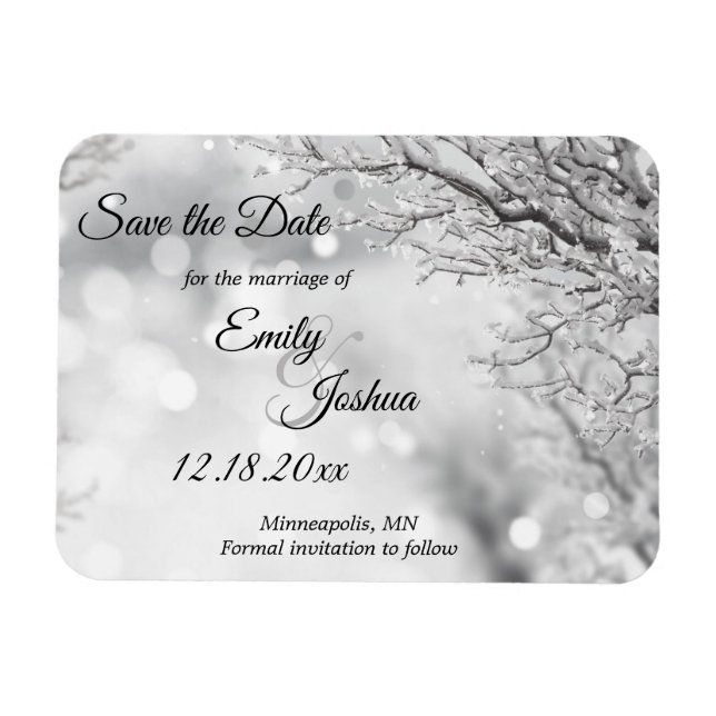 Sparkling Snow & Ice Winter Wedding Save the Date Magnet (Horizontal)