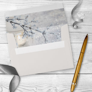Sparkling Snow Lantern Ivory Ecru Wedding Envelope