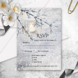 Sparkling Snow Winter Wedding RSVP Card