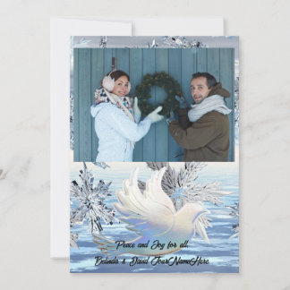 Sparkling Snowflakes Dove of Peace Christmas Holiday Card