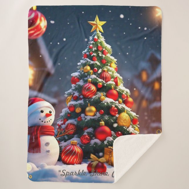 "Sparkling Snowflakes Fall" Sherpa Blanket (Front)