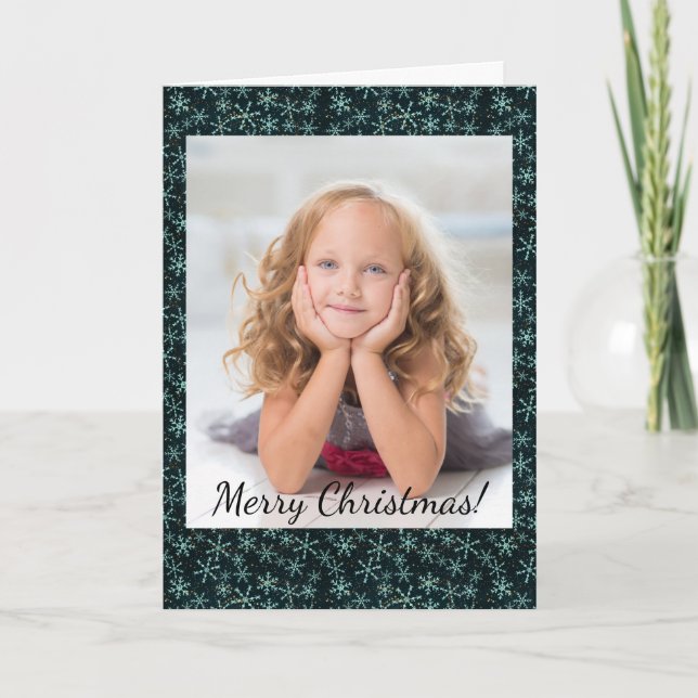 Sparkling Snowflakes White Black Night Sky Photo Note Card (Front)