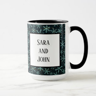 Sparkling Snowflakes White Blue in Black Night Sky Mug