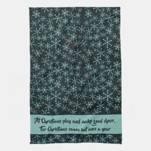 Sparkling Snowflakes White Blue in Black Sky Quote Tea Towel
