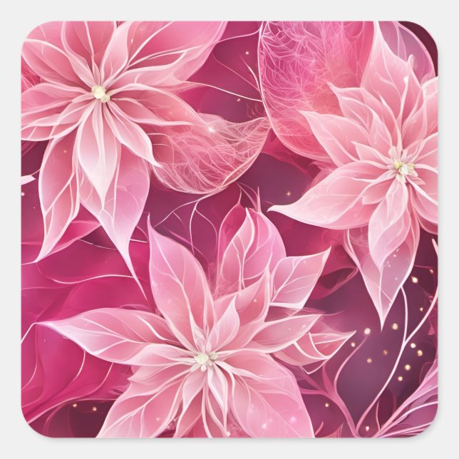 Sparkling Soft Pink Poinsettia Square Sticker (Front)