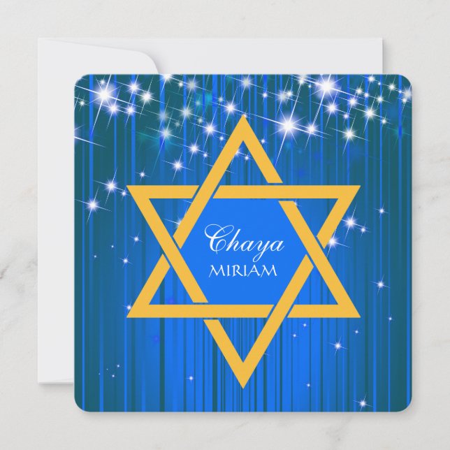 Sparkling Star of David Bat Mitzvah Invitations (Front)