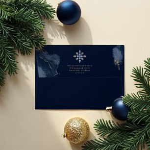 Sparkling Starry Golden Jewel Navy Watercolor Ink Envelope