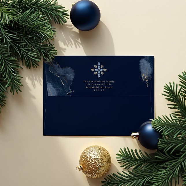 Sparkling Starry Golden Jewel Navy Watercolor Ink Envelope (Sparkling Starry Golden Jewel Navy Watercolor Ink Envelope)