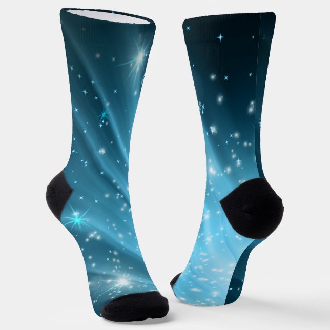 Sparkling Starry Night Sky Blue Gradient Crew Sock (Angled)