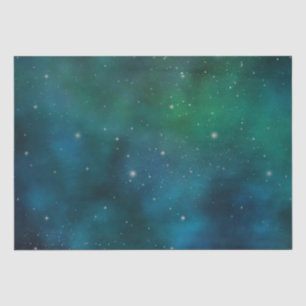 Sparkling Stars on Blue & Green Space Background Tissue Paper