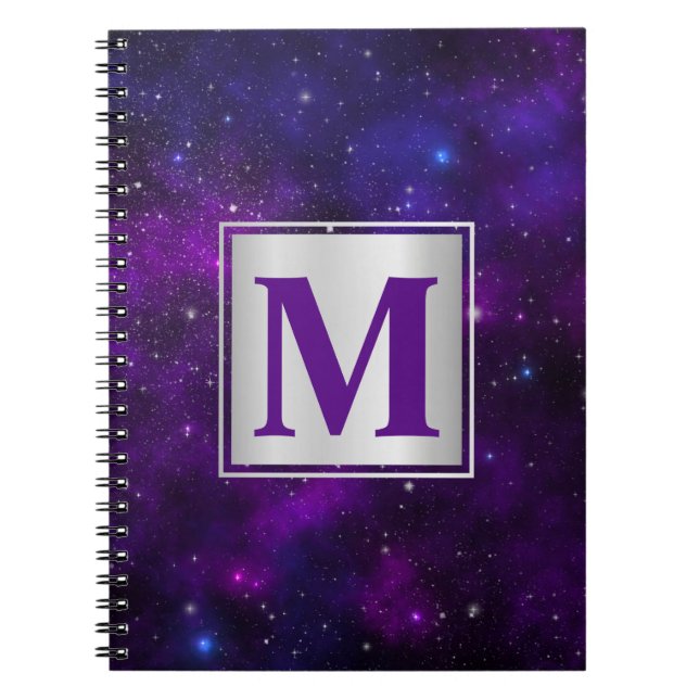 Sparkling Stars on Deep Purple Space Background Notebook (Front)