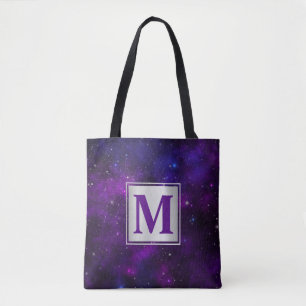 Sparkling Stars on Deep Purple Space Background Tote Bag