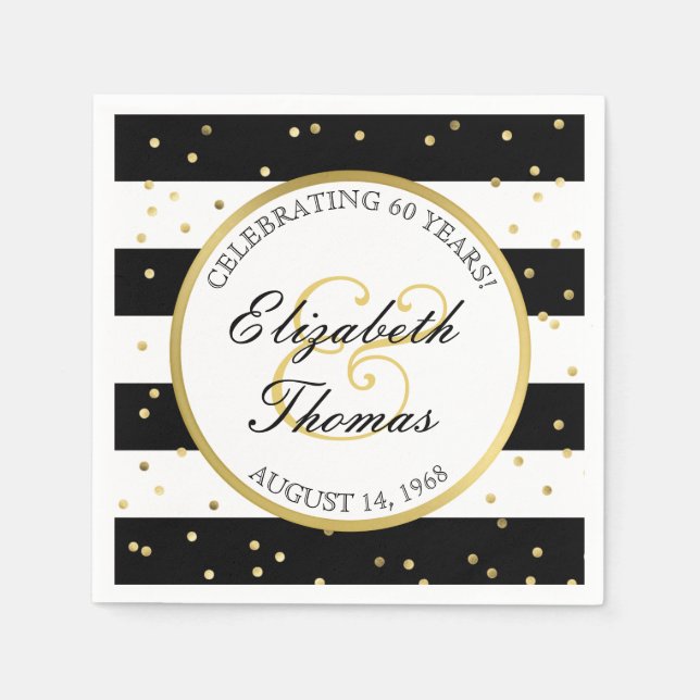 Sparkling Stripes | 60th Wedding Anniversary Party Napkin (Front)