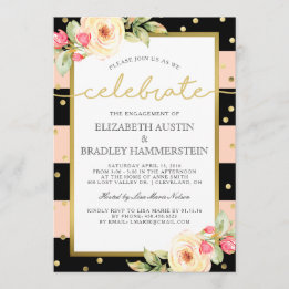 Sparkling Stripes | Floral Engagement Party Invitation
