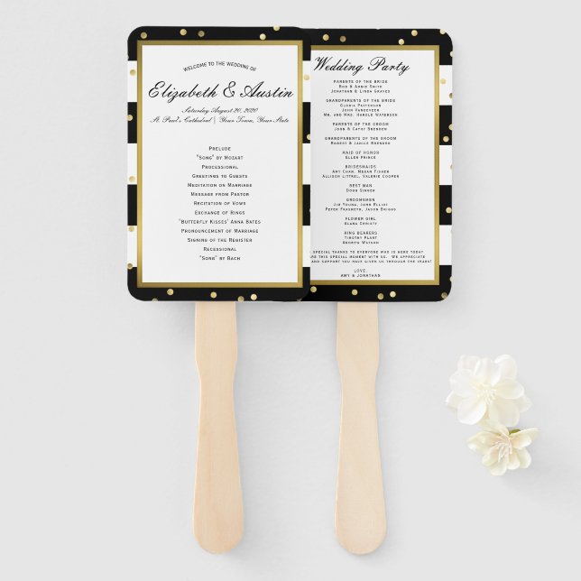 Sparkling Stripes | Modern Wedding Program Hand Fan (Front and Back)