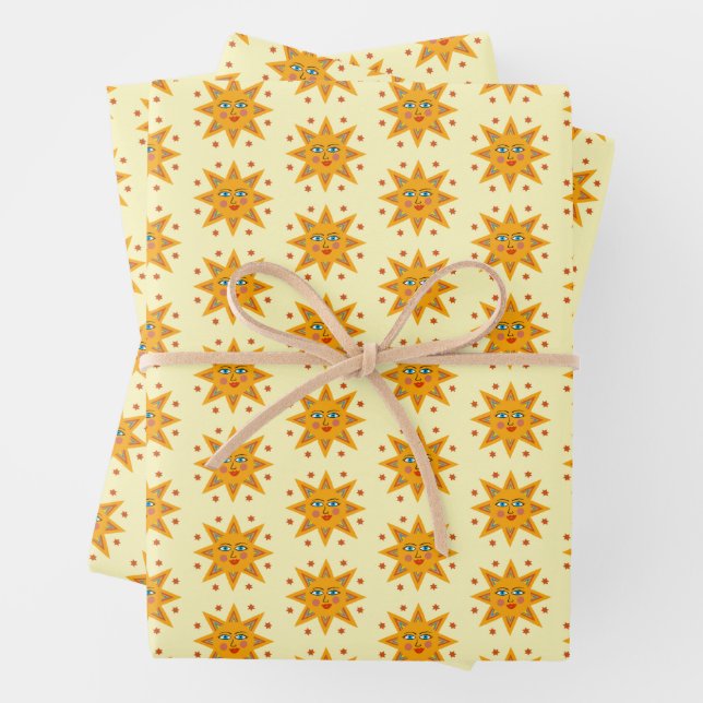 Sparkling Suns Cute Charming Pattern Gift Wrapping Paper Sheet (In situ)