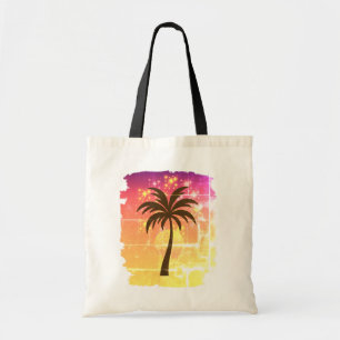 Sparkling Sunset Palm Tree Tropical Paradise Sil Tote Bag