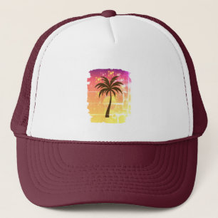 Sparkling Sunset Palm Tree Tropical Paradise Sil Trucker Hat