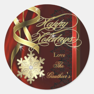 Sparkling Swirls Snowflake Holiday Red Sticker