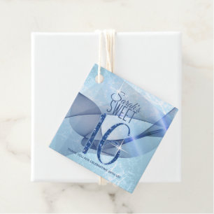 Sparkling Swirls Sweet Sixteen Blue ID652 Favour Tags