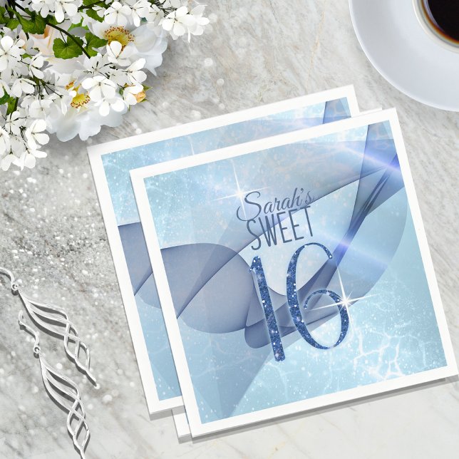 Sparkling Swirls Sweet Sixteen Blue ID652 Napkin (Creator Uploaded)