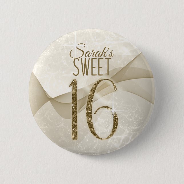 Sparkling Swirls Sweet Sixteen Gold ID652 6 Cm Round Badge (Front)