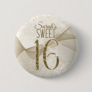 Sparkling Swirls Sweet Sixteen Gold ID652 6 Cm Round Badge