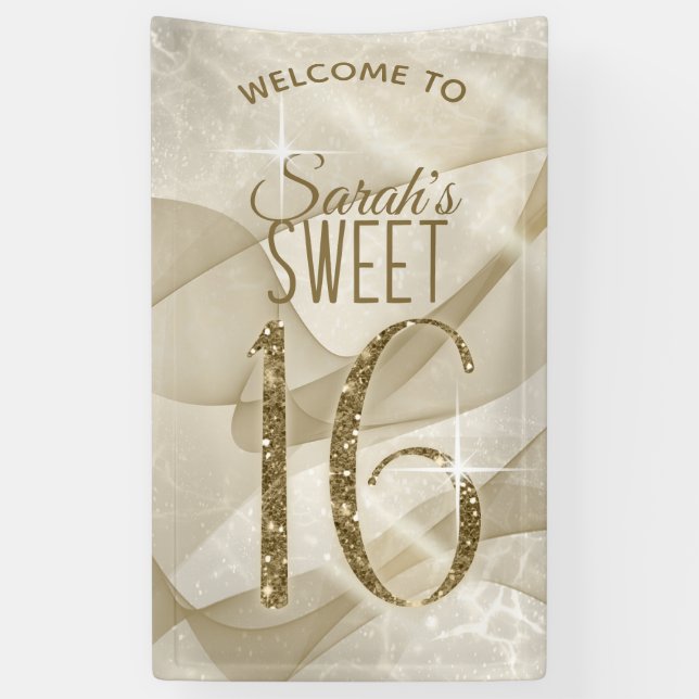 Sparkling Swirls Sweet Sixteen Gold ID652 Banner (Vertical)