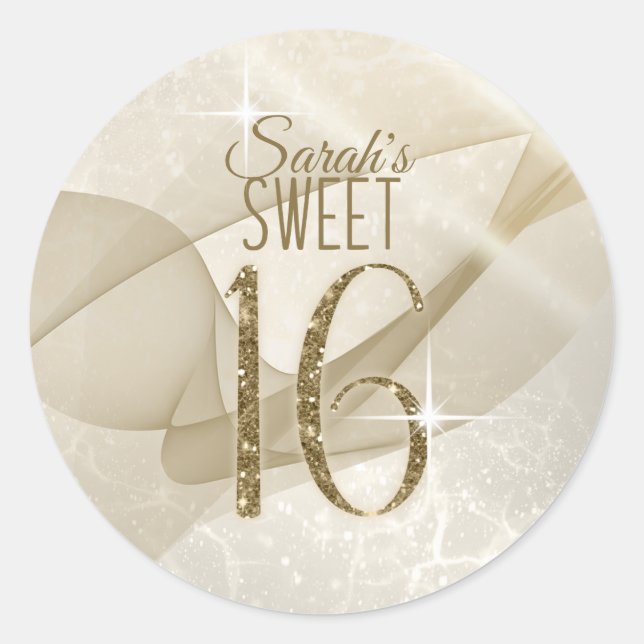 Sparkling Swirls Sweet Sixteen Gold ID652 Classic Round Sticker (Front)