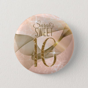 Sparkling Swirls Sweet Sixteen Rose Gold ID652 6 Cm Round Badge