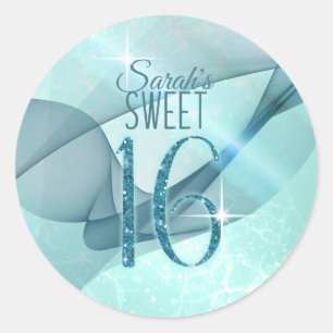 Sparkling Swirls Sweet Sixteen Teal ID652 Classic Round Sticker