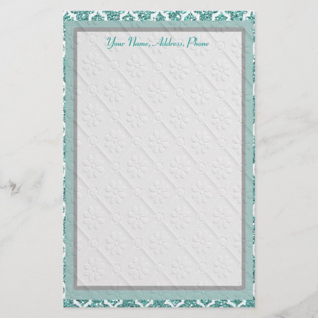 Sparkling Teal Custom Stationery (Front)