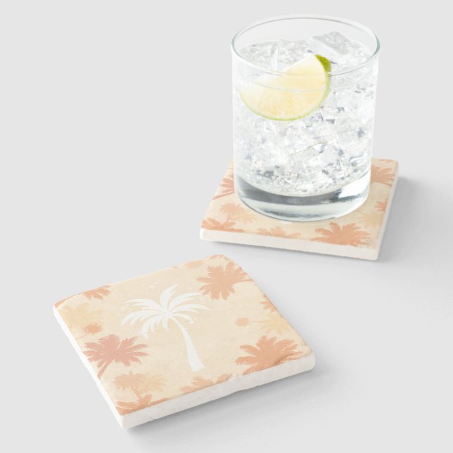Sparkling Tropical Palm Tree Silhouette Stone Coaster (Side)