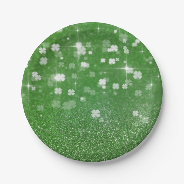 Sparkling Twinkle Glitter Clover - Paper Plate (Front)