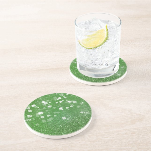 Sparkling Twinkle Glitter Clover Sandstone Coaster (Side)