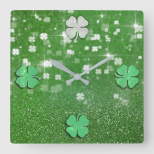 Sparkling Twinkle Glitter Clover - Wall Clock