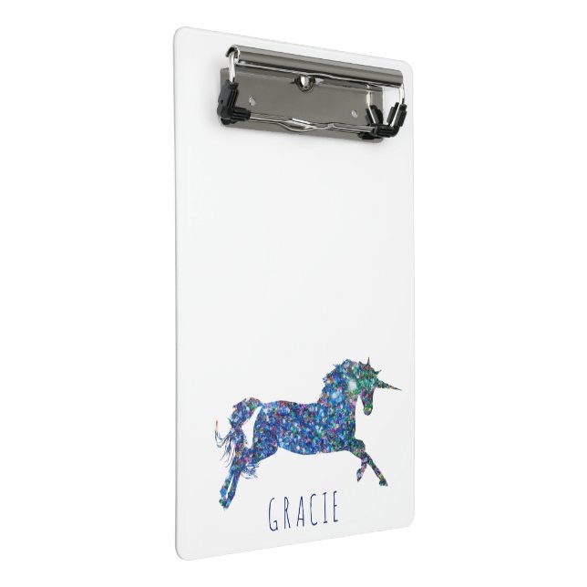 Sparkling Unicorn Girl's Personalised School Mini Clipboard (Angled)