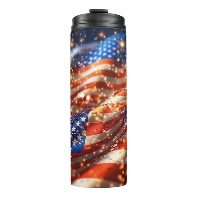 Sparkling USA Flag 4th of July Independence Day Thermal Tumbler (Front)
