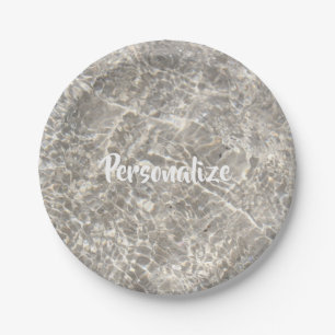 Sparkling water beach sand paper plate