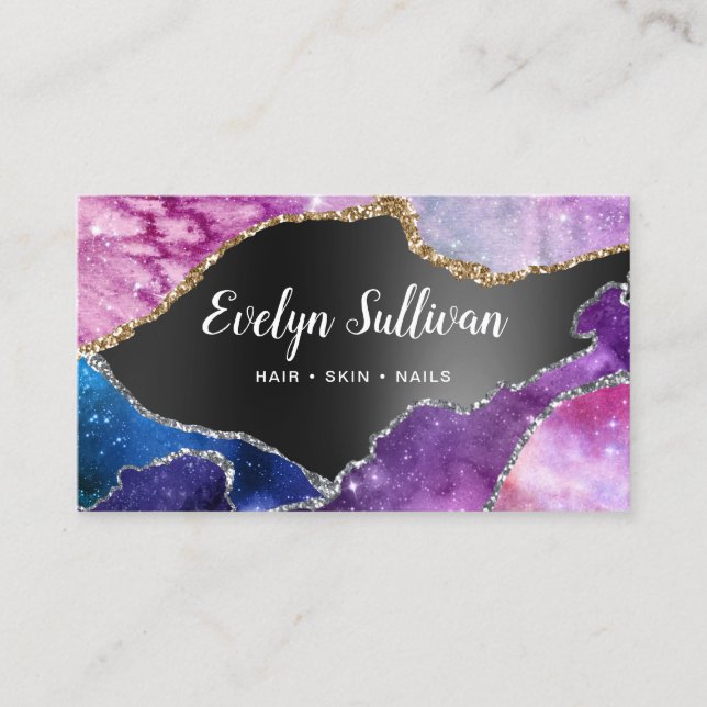 sparkling watercolor black foil business card (Front)