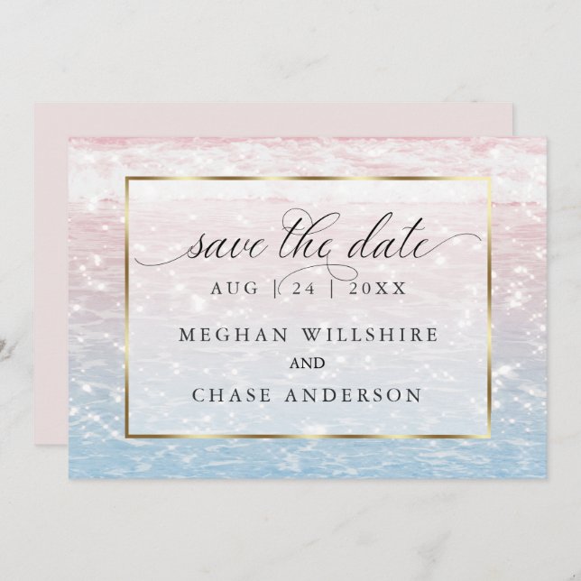 Sparkling Waters Pink Beach Wedding  Invitation (Front/Back)