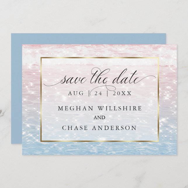 Sparkling Waters Pink Beach Wedding  Invitation (Front/Back)