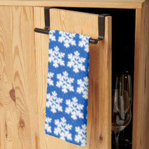 Sparkling white snowflakes blue background tea towel