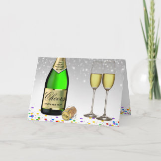 Sparkling Wine Bottle Happy New Year 2025  Holiday Card