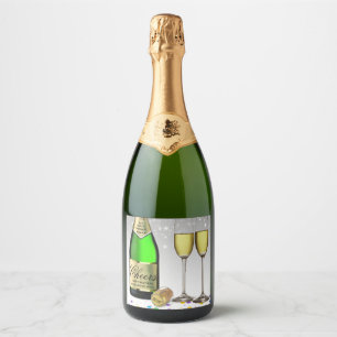 Sparkling Wine Bottle Happy New Year 2025  Label