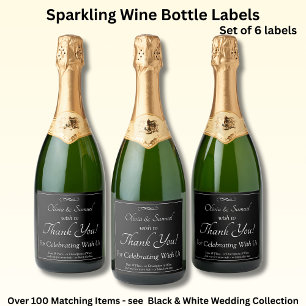Sparkling Wine Bottle Labels, Black White Infinity Sparkling Wine Label