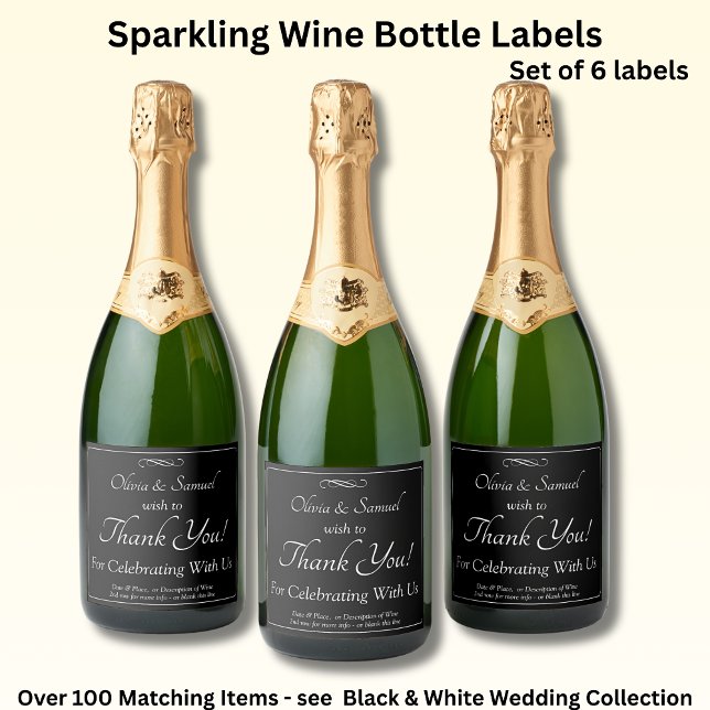 Sparkling Wine Bottle Labels, Black White Infinity Sparkling Wine Label (Creator Uploaded)