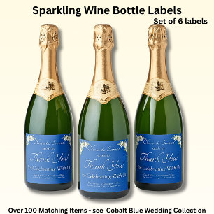 Sparkling Wine Bottle Labels, Cobalt Blue & White  Sparkling Wine Label